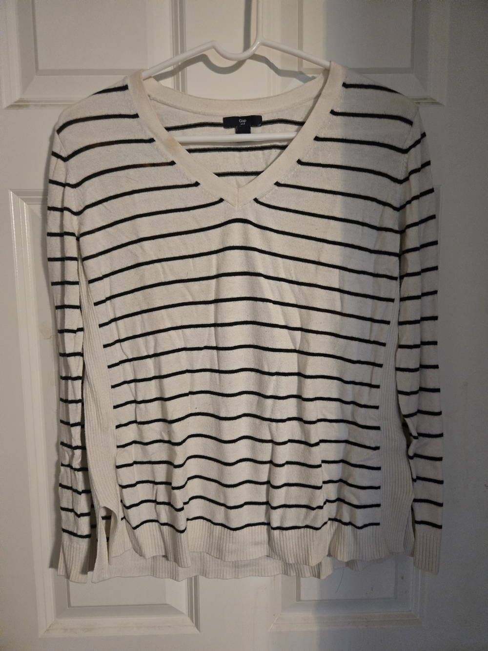 Gap Cream & Black Striped V-Neck Sweater